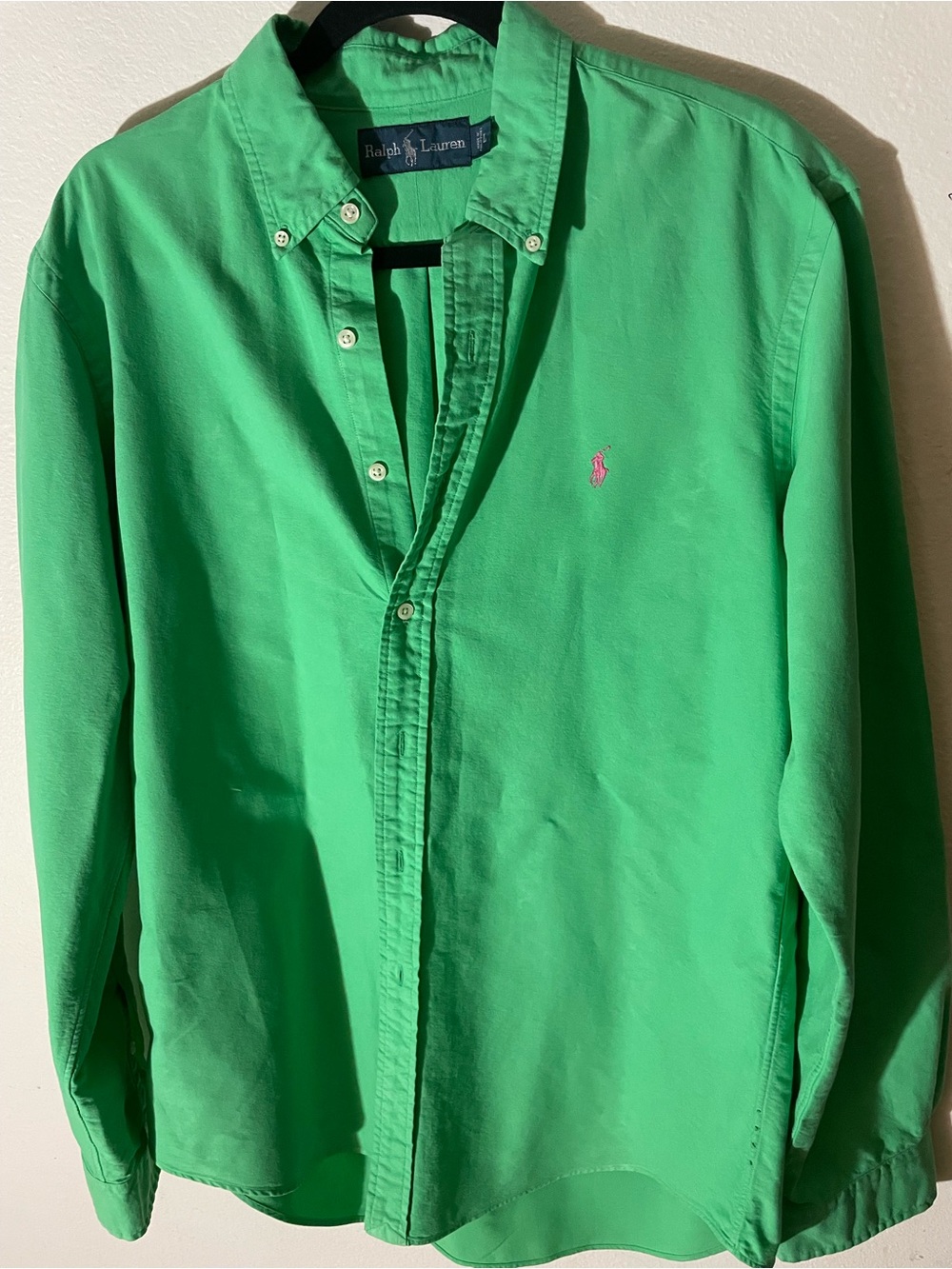 Ralph Lauren Green Button-Down Shirt with Pink Pony